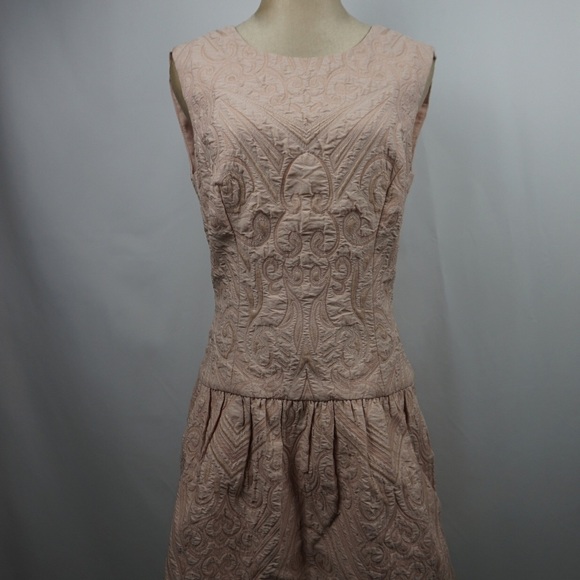 BCBGmaxazria light blush pink damask pattern drop waist dress Size XS - Picture 1 of 8